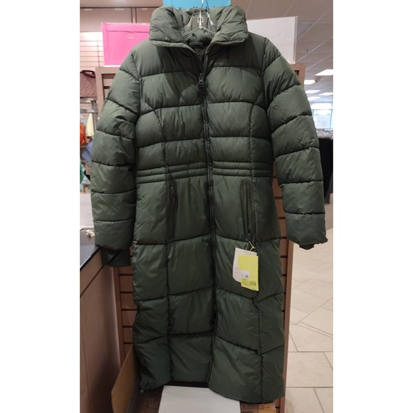 All in Motion Women’s Long Puffer Jacket w/ tuck away hoodie- olive gray - Picture 5 of 9